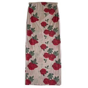 Justify Womens Y2K Floral Chiffon Midi Skirt L Cottagecore Romantic Boho Neutral